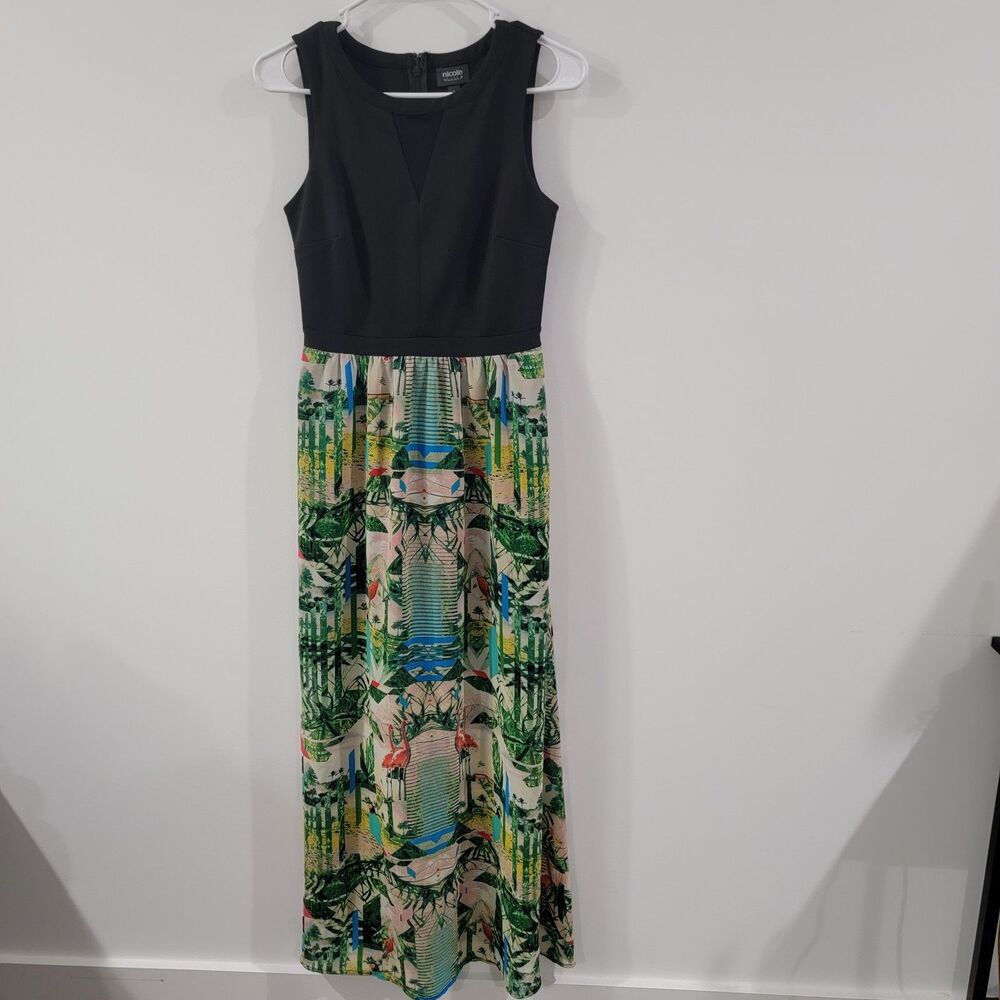 Nicole Miller Womens Maxi Dress‎ Size 2 Tropical Resort Wear Flamingo Vacation